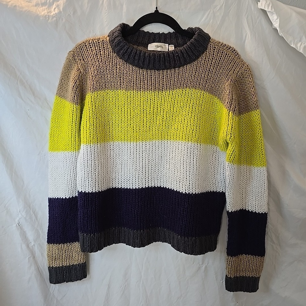 Cloth By RD Sweater Womens‎ M Crew Neck Chunky Knit Bold Striped Boho